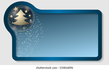 blue text box with a Christmas motif and falling snow