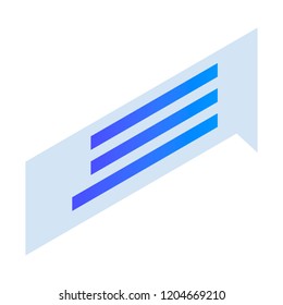 Blue text chat icon. Isometric of blue text chat vector icon for web design isolated on white background