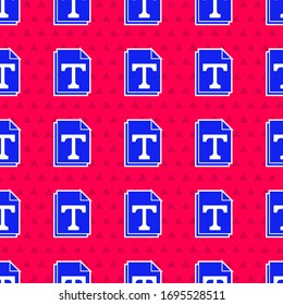 Blue Text file document icon isolated seamless pattern on red background.  Vector Illustration