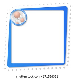 blue text frame with flowers and gray dots