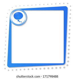 blue text frame with speech bubble and gray dots