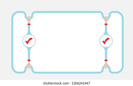 Blue text frame for your text and check box. Hands holding mark with black question mark