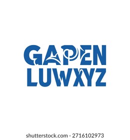 Logotipo de texto azul con Elementos ondulados. Letras de Gapen luwxyz. Diseño abstracto dinámico. Identidad moderna.
