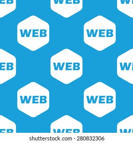 Blue text WEB in white hexagon, repeated on blue