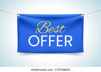 Blue Textile Banners with Folds on White Background . Isolated Vector Elements 
