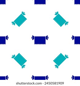 Blue Textile fabric roll icon isolated seamless pattern on white background. Roll, mat, rug, cloth, carpet or paper roll icon.  Vector Illustration