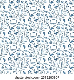 blue textile floral pattern with classic vintage inspired details for wallpaper and print
