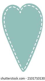 Blue textile heart with handmade stitching. Clipart. Isolated element of decor on a white background. Vector illustration.	