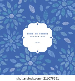 Blue textile peony flowers frame seamless pattern background