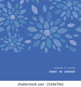 Blue textile peony flowers horizontal frame seamless pattern background