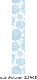 Blue textile peony flowers vertical border seamless pattern background