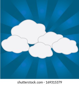 Blue Texture Background clouds With Sunburst, Vector Illustration