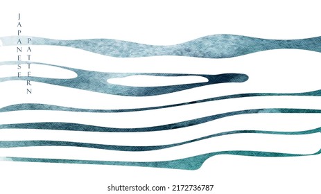 Blue texture background with Japanese wave pattern in vintage style. Abstract art landscape banner design with watercolor texture vector. Water surface element.