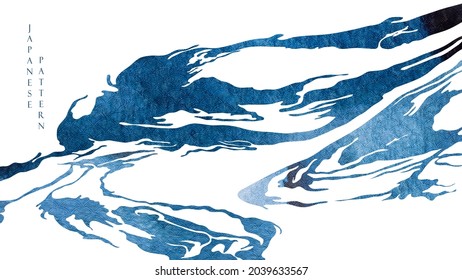 Blue texture with Japanese wave pattern in vintage style. Abstract landscape banner design with watercolor texture vector.