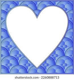 Blue textured abstract border for Valentine's Day greeting cards