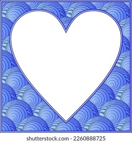 Blue textured abstract border for Valentine's Day greeting cards