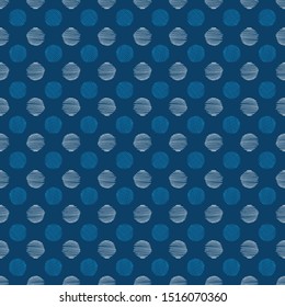 Blue textured grunge scribble polka dots seamless vector pattern background. Hand drawn geometric print design great for stationery, wrapping paper, fabric, home decor.