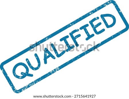 A blue textured rubber stamp impression with the word "QUALIFIED" diagonally across a white surface. Represents certification and approval.
