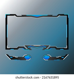 Blue Theme Game Ui Live Stream Overlay Border Frame. Creative Webcam Overlay For Video Streaming Platforms. 