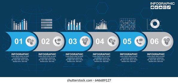 Blue theme of Infographic vector illustration can be used for workflow layout, diagram, 6 steps.