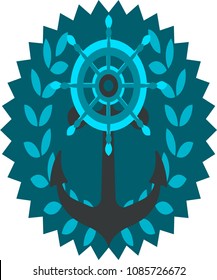 Blue Themed Life At Sea Vector Icon w/ Anchor and Ship Wheel
