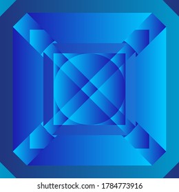 Blue themed polygon and geometric shapes seamlessly arranged symmetrically with gradient fills creating depth and extrusion effects.
