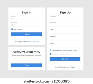 Blue Themed Sign In, Sign Up, Code Verification Form for Desktop or Website Application