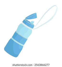 Blue thermal bottle on white background