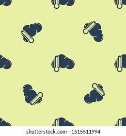 Blue Thermometer and cloud icon isolated seamless pattern on yellow background.  Vector Illustration