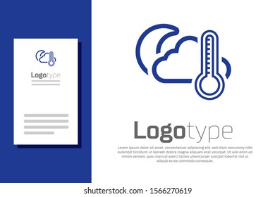 Blue Thermometer and cloud with moon icon isolated on white background. Logo design template element. Vector Illustration