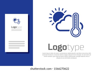 Blue Thermometer and cloud with sun icon isolated on white background. Logo design template element. Vector Illustration