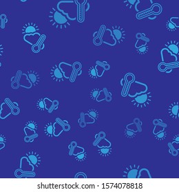 Blue Thermometer and cloud with sun icon isolated seamless pattern on blue background.  Vector Illustration