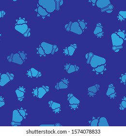 Blue Thermometer and cloud with sun icon isolated seamless pattern on blue background.  Vector Illustration