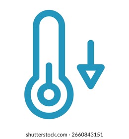 Ícone de termômetro azul com seta para baixo indicando temperatura
