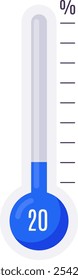 El termómetro azul muestra un progreso del 20 por ciento, midiendo los datos de temperatura. Perfecto para el clima, la salud o los conceptos comerciales