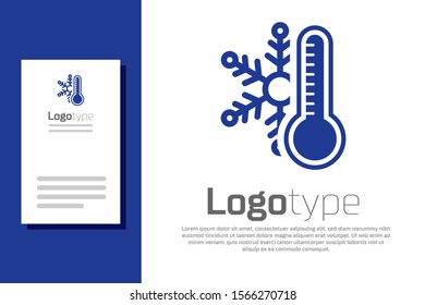 Blue Thermometer with snowflake icon isolated on white background. Logo design template element. Vector Illustration