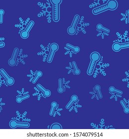 Blue Thermometer with snowflake icon isolated seamless pattern on blue background.  Vector Illustration