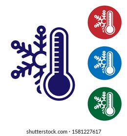 Blue Thermometer with snowflake icon isolated on white background. Set color icons in circle buttons. Vector Illustration