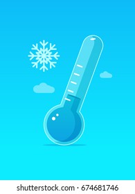 Blue thermometer with snowflake icon representing cold weather concept vector illustration