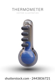Blue thermometer in vertical position. Detailed vector illustration. Cold sign
