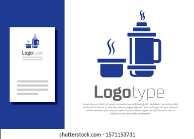 Blue Thermos container icon isolated on white background. Thermo flask icon. Camping and hiking equipment. Logo design template element. Vector Illustration