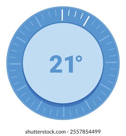 Blue thermostat displaying twenty one degrees celsius, ideal temperature for thermal comfort
