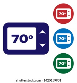 Blue Thermostat icon isolated on white background. Temperature control. Set color icon in circle buttons. Vector Illustration