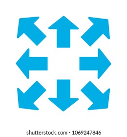 Blue thick arrows in 8/eight different directions. Vector illustration, EPS10.