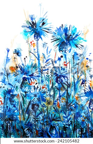 blue thickets of cornflowers flowers/ bluet/ knapweed/ abstract watercolor background/ vector illustration