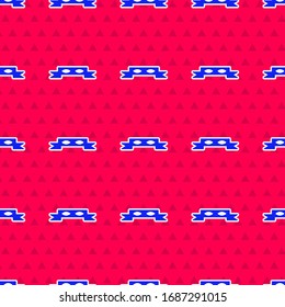 Blue Thief eye mask icon isolated seamless pattern on red background.  Vector Illustration