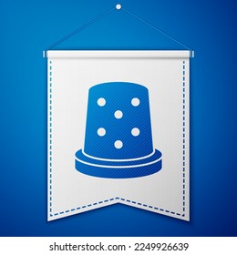 Blue Thimble for sewing icon isolated on blue background. White pennant template. Vector