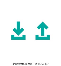 blue thin arrow up in box arrow down. flat icons set isolated on white. point down button. south sign. Upload icon. Upgrade. download, share