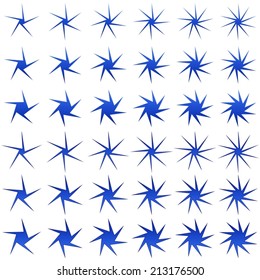 Blue thin asymmetric star shape set - vector version