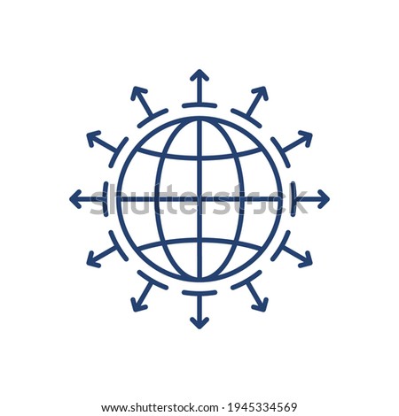 blue thin line earth globe like global world expansion. concept of abstract international business distribution. flat lineart trend modern logotype graphic stroke art design element isolated on white